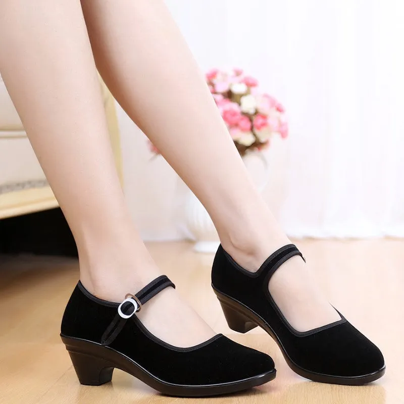 Women's Black Ceremonial Hotel Dance Medium Canvas Shoes