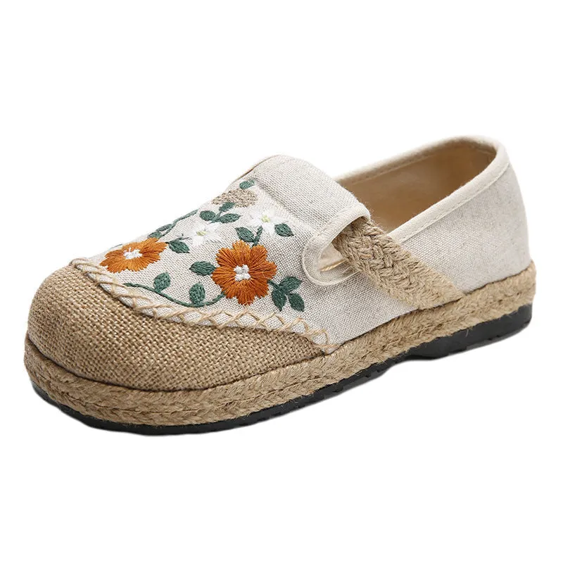 Women's Embroidery Linen Cloth Flat Low-cut Craft Canvas Shoes