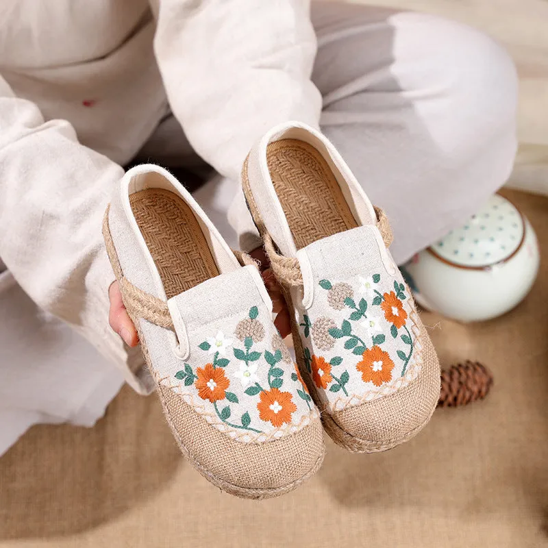 Women's Embroidery Linen Cloth Flat Low-cut Craft Canvas Shoes