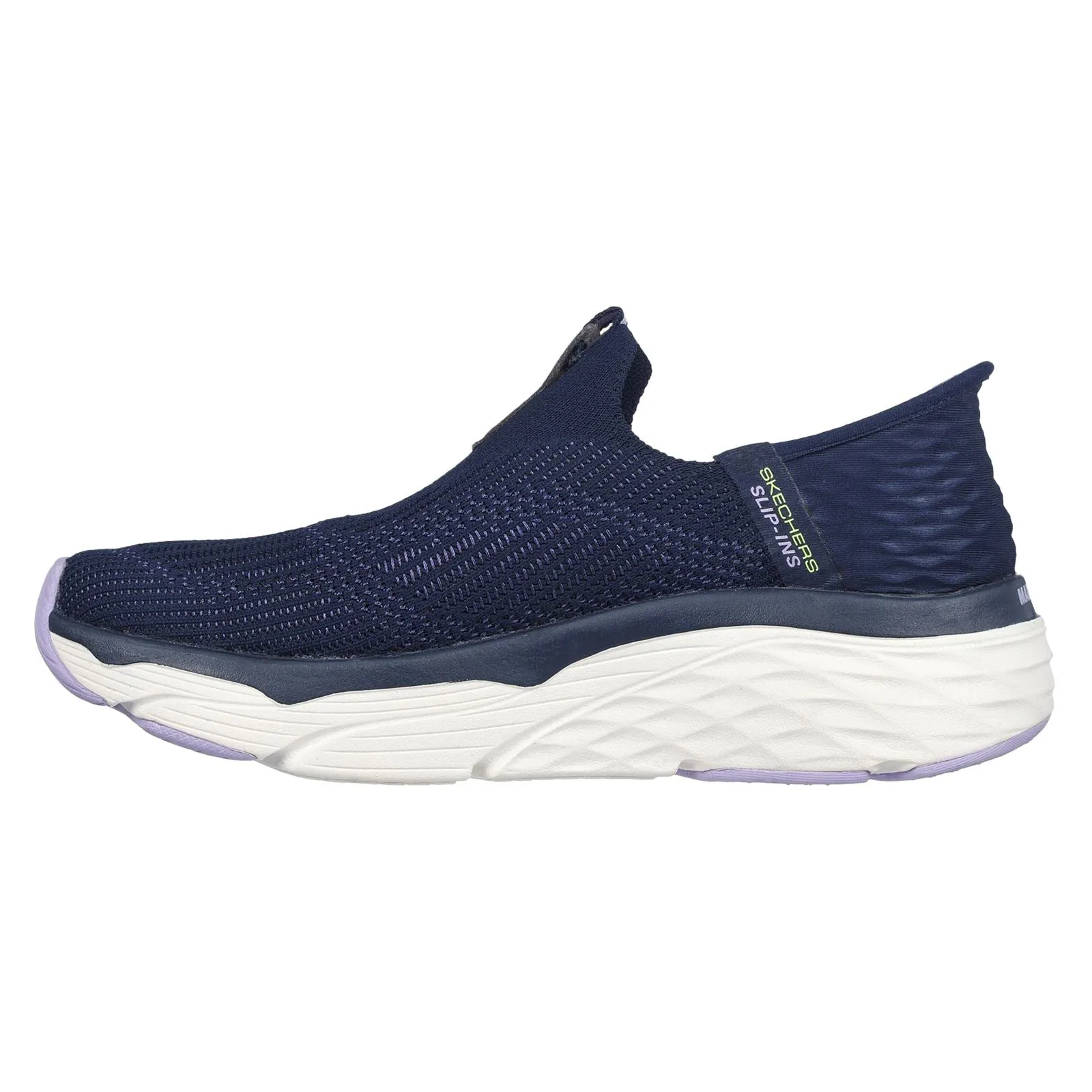 Women's Wide Fit Skechers 128571 Max Cushioning Smooth Sneakers - Navy/Lavender