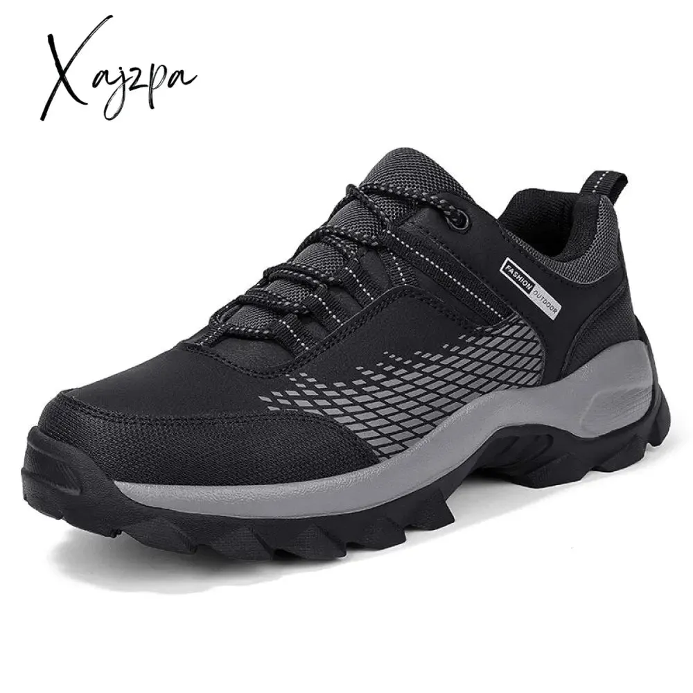 Xajzpa - Autumn Leather Men's Sneakers Chunky Men Shoes Heighten Fashion Casual Damping Tennis Shoes Black Waterproof Sneaker Man