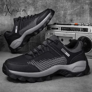 Xajzpa - Autumn Leather Men's Sneakers Chunky Men Shoes Heighten Fashion Casual Damping Tennis Shoes Black Waterproof Sneaker Man